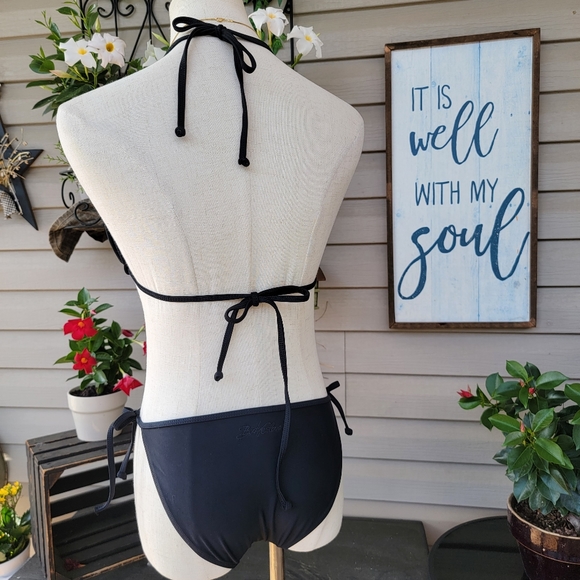 BODY GLOVE ♡ Sweet Cute 'n Sexy Black 2pc String Slidder Bikini Swimsuit M/M - Picture 7 of 17